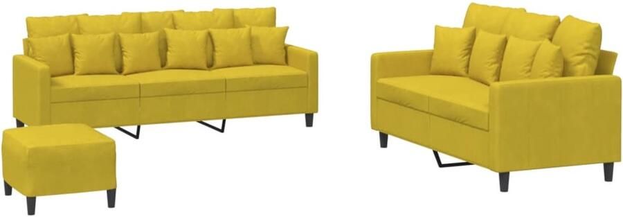 VidaXL Loungeset Fluweel Geel 3-delig inclusief kussens Loungebank Bankstel Velvet Bank Gele Bank 2 Persoons Bank