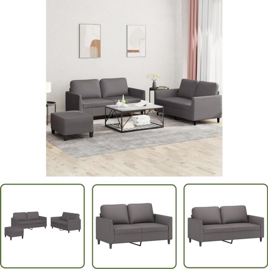 VidaXL Loungeset Grijs Kunstleer 3-delig Loungeset Tuinmeubelen Buitenset Lounge Set 2 Persoons Bank