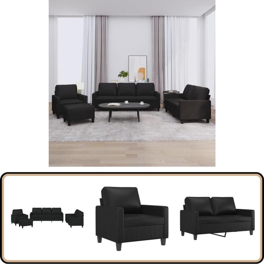 VidaXL Loungeset Kunstleer 4-Delig Zwart Loungeset Kunstleder Sofa Zwarte Lounge Set Tuinlounge Buitenmeubilair