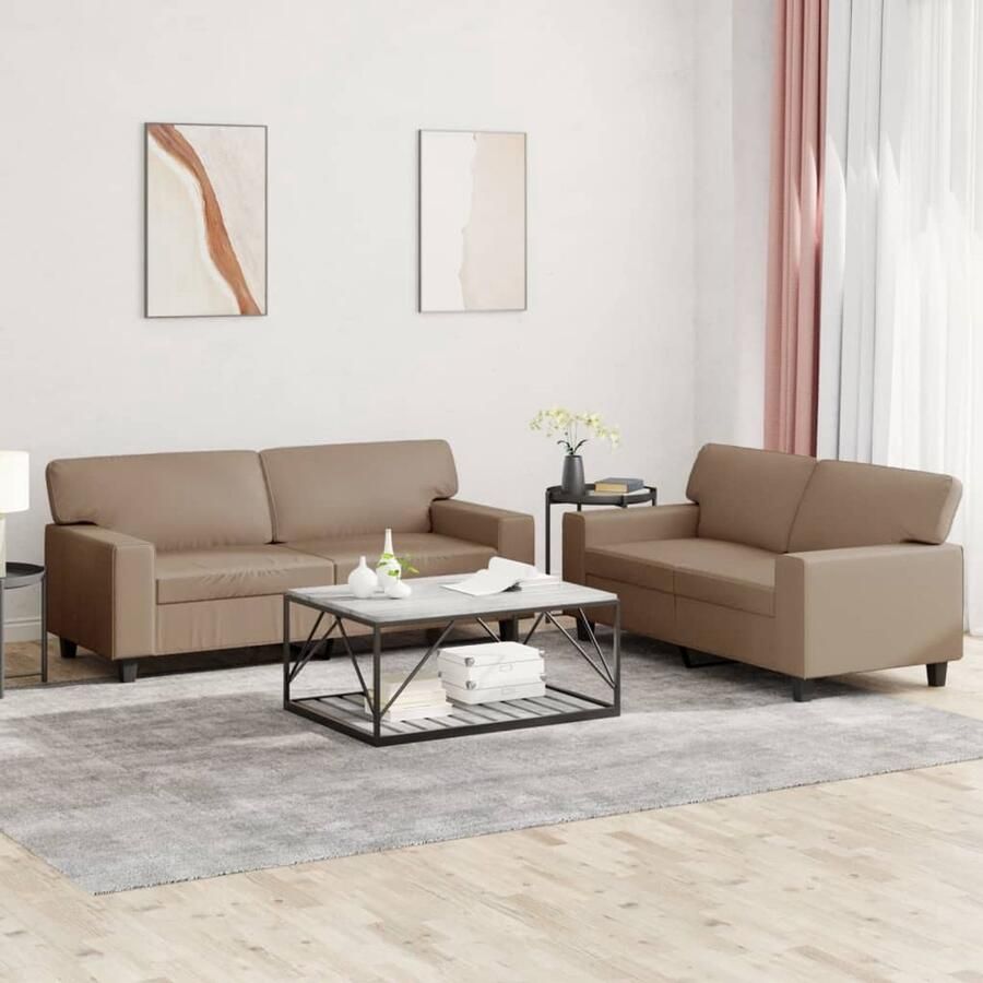 VidaXL Loungeset Kunstleer Cappuccino 2-delig Lounge Set Bankstellen Bruine Bank Lederlook Bank 2 Persoons Bank
