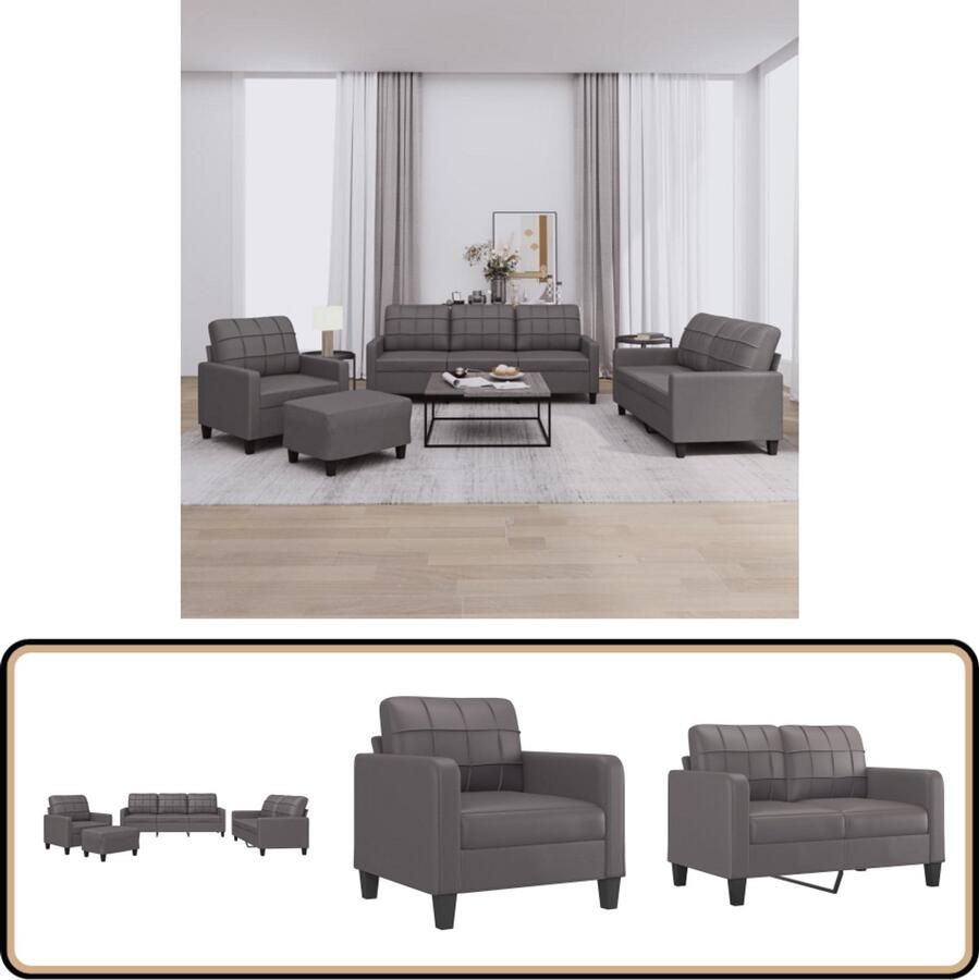 VidaXL Loungeset Kunstleer Grijs 4-delig Loungebank Tuinmeubelen Buitenset Lounge Set Zitzitting