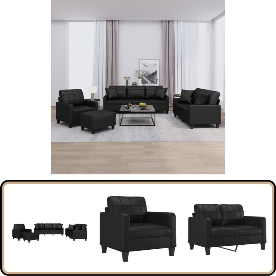 VidaXL Loungeset Kunstleer Zwart 4-delig Loungeset Zwarte Loungebank Kunstleder Meubilair Lounge Set Tuinlounge