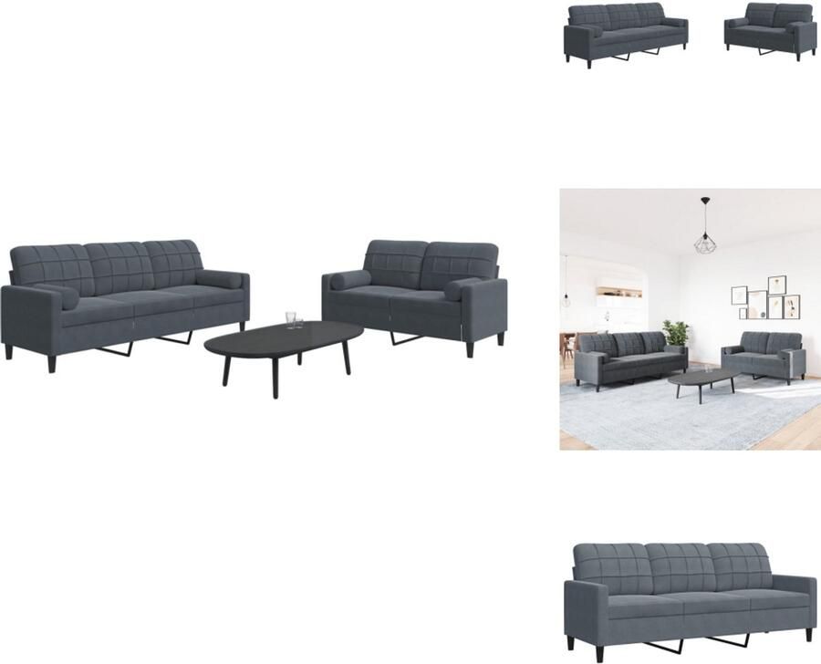 VidaXL Loungeset Loungesets Bankstel Bankenset 2-delige Loungeset met kussens en bolsters fluweel donkergrijs