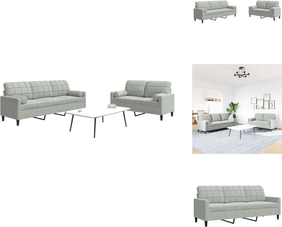 VidaXL Loungeset Loungesets Bankstel Bankenset 2-delige Loungeset met kussens en bolsters fluweel lichtgrijs