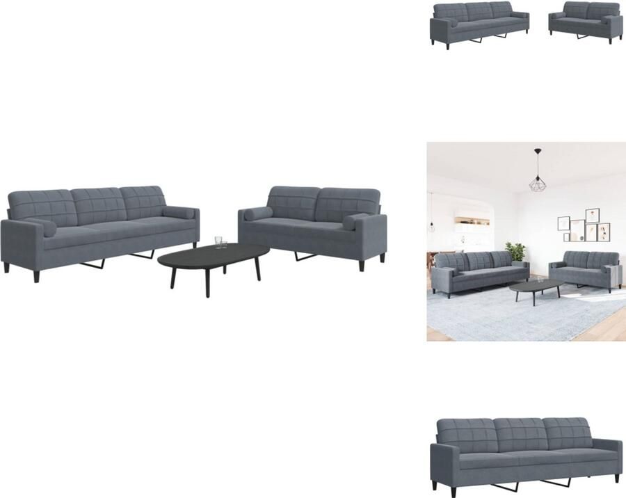 VidaXL Loungeset Loungesets Bankstel Bankenset 2-delige Loungeset met kussens en bolsters fluweel donkergrijs