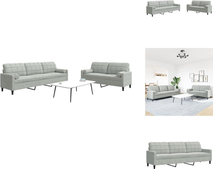 VidaXL Loungeset Loungesets Bankstel Bankenset 2-delige Loungeset met kussens en bolsters fluweel lichtgrijs
