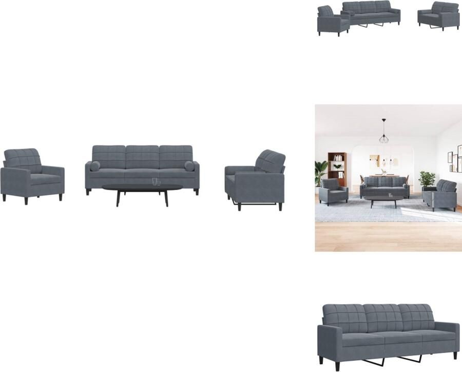 VidaXL Loungeset Loungesets Bankstel Bankenset 3-delige Loungeset met kussens en bolsters fluweel donkergrijs