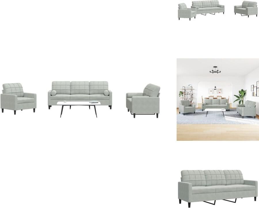 VidaXL Loungeset Loungesets Bankstel Bankenset 3-delige Loungeset met kussens en bolsters fluweel lichtgrijs