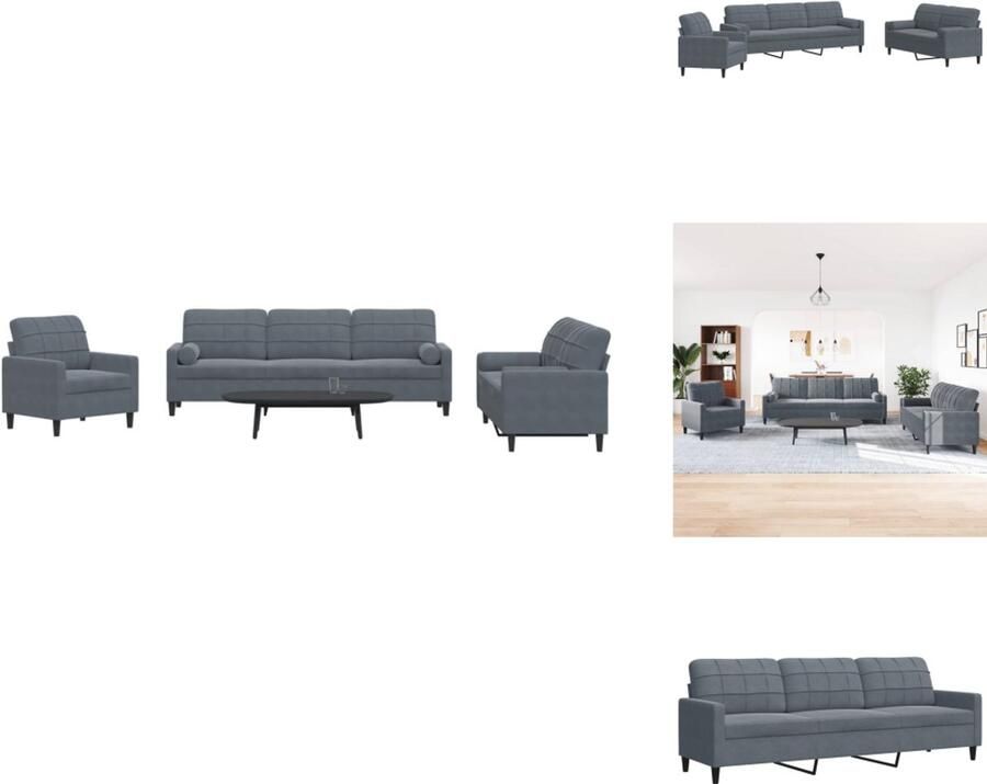 VidaXL Loungeset Loungesets Bankstel Bankenset 3-delige Loungeset met kussens en bolsters fluweel donkergrijs