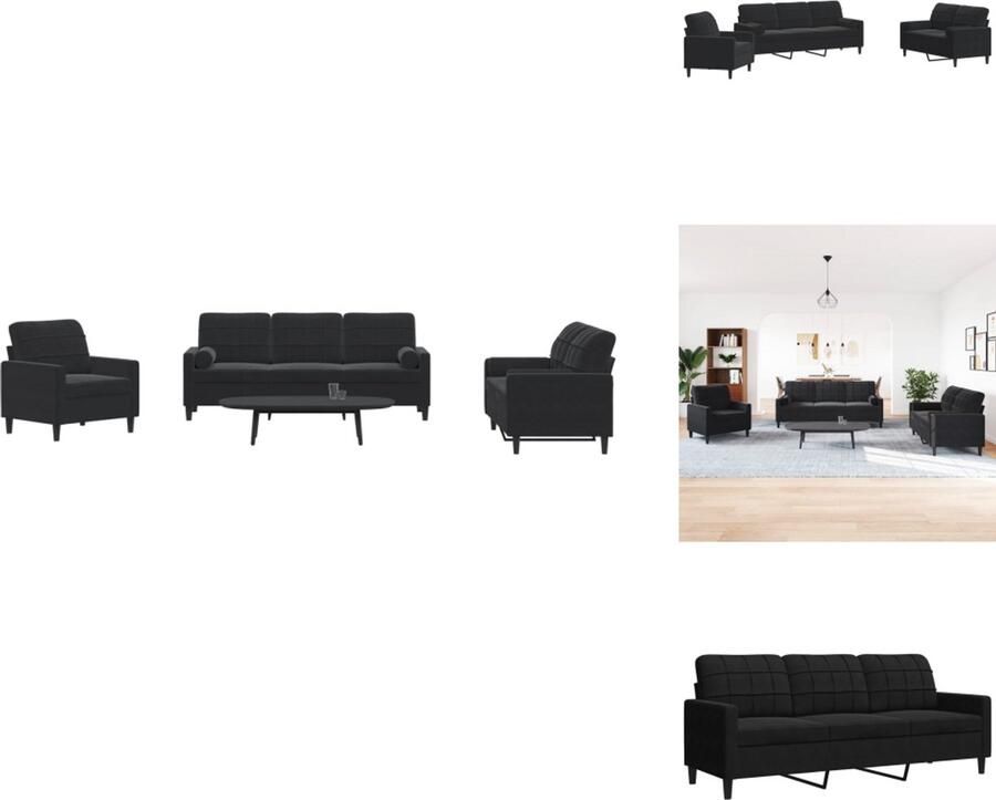 VidaXL Loungeset Loungesets Bankstel Bankenset 3-delige Loungeset met kussens en bolsters fluweel zwart