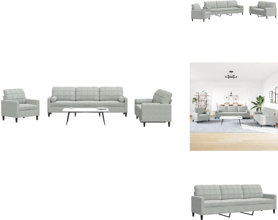 VidaXL Loungeset Loungesets Bankstel Bankenset 3-delige Loungeset met kussens en bolsters fluweel lichtgrijs