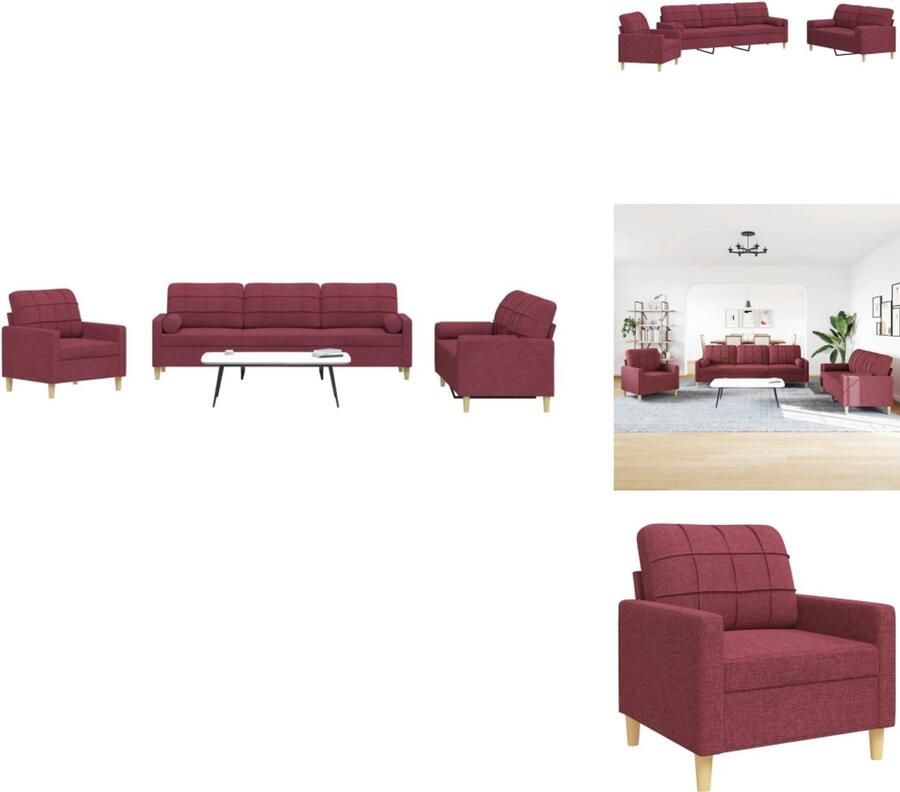 VidaXL Loungeset Loungesets Bankstel Bankenset 3-delige Loungeset met sierkussens stof wijnrood