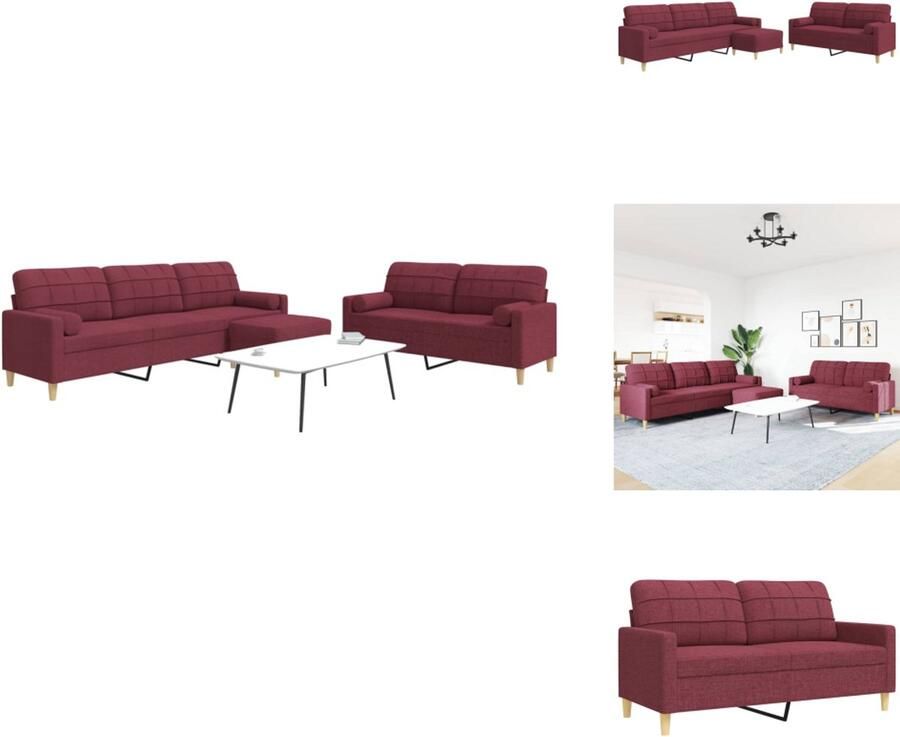 VidaXL Loungeset Loungesets Bankstel Bankenset 3-delige Loungeset met voetenbank en kussens stof wijnrood