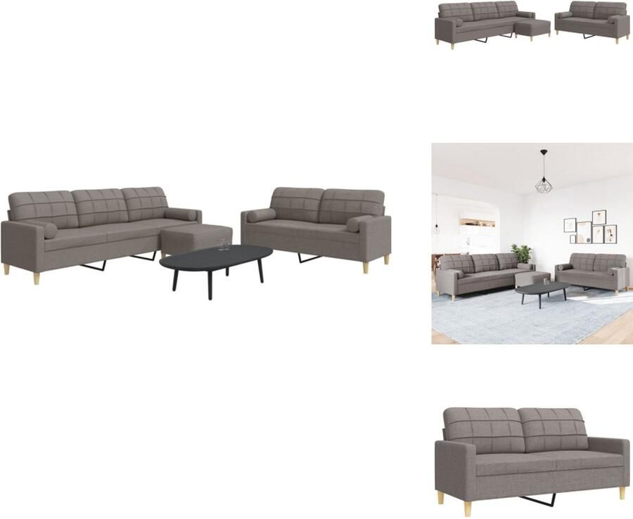 VidaXL Loungeset Loungesets Bankstel Bankenset 3-delige Loungeset met voetenbank en kussens stof taupe