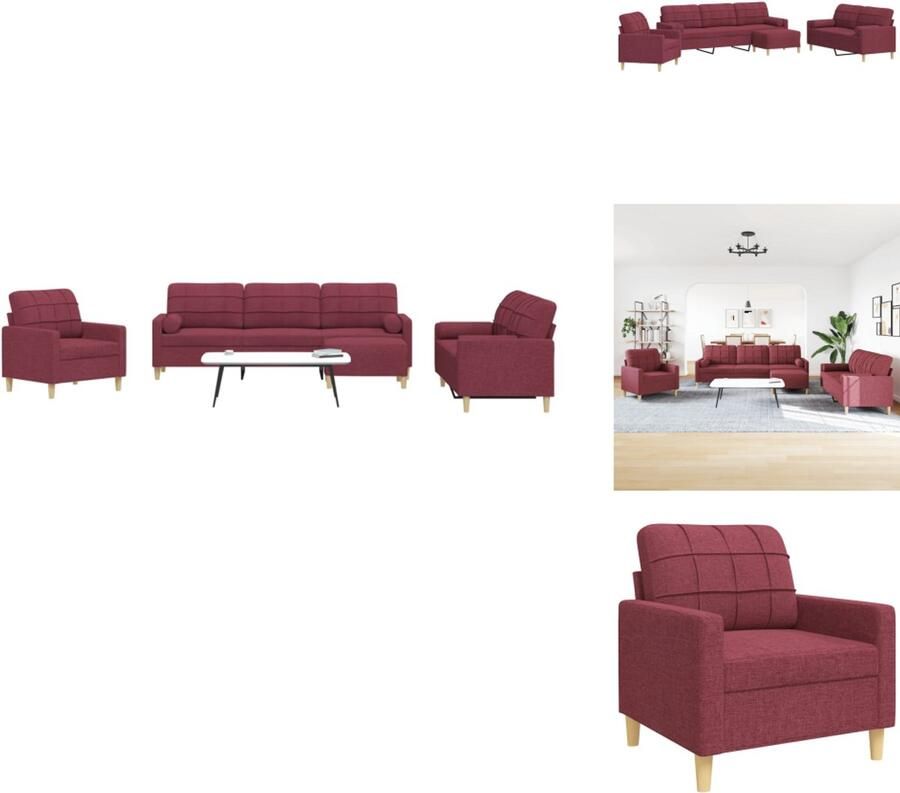 VidaXL Loungeset Loungesets Bankstel Bankenset 4-delige Loungeset met voetenbank en kussens stof wijnrood