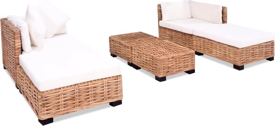 VidaXL Loungeset Natuurlijk Rattan 16-delig Woonstijl Loungeset Tuinset Ratten Meubilair Buitenmeubilair Tuinbanken Loungestoel