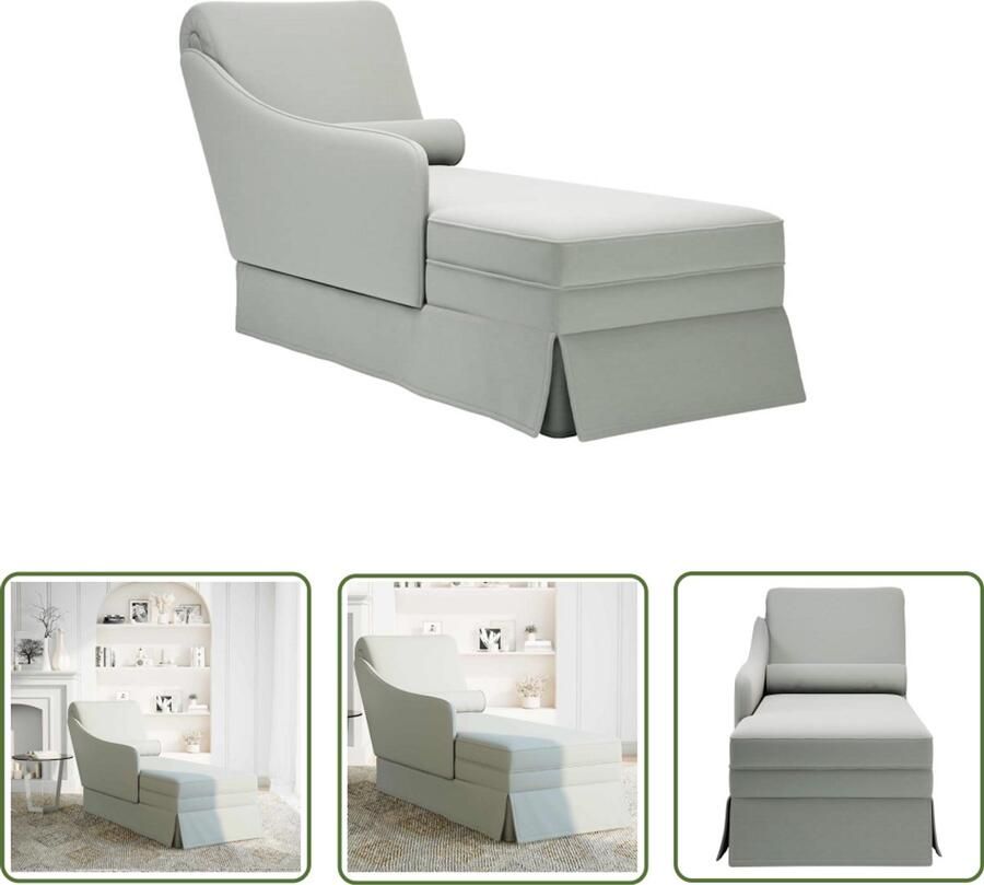 The Living Store Chaise longue met bolster&rechterarmleuning fluweel lichtgrijs Chaise Longue Loungestoel Relaxstoel Velours Fauteuil Zachte Stoel