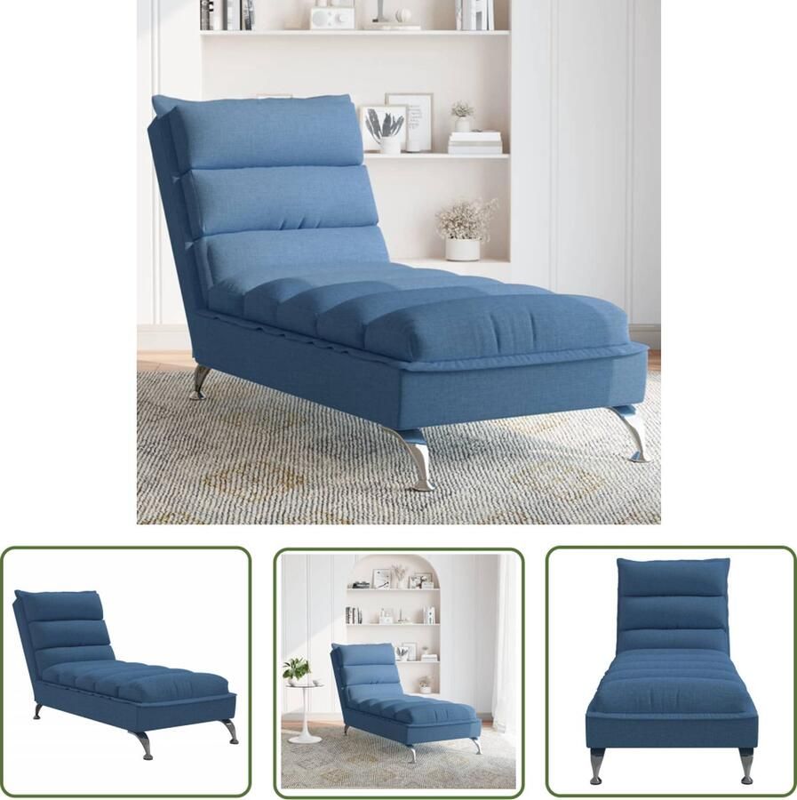 The Living Store Chaise Longue Blauw 133.5 x 56 x 74 cm Duurzaam Stof-Multiplex-Metaal Montagehandleiding Inbegrepen Chaise Longue Loungestoel Tuinstoel Buitenmeubel Blauwe Stoffen Meubels - Foto 2
