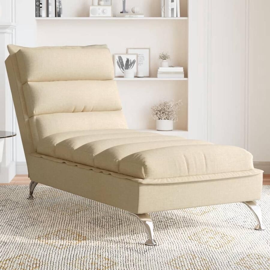 The Living Store Chaise Longue Crème stof 133.5 x 56 x 74 cm Multiplex lattenbodem Chaise Longue Loungestoel Relaxstoel Creme Fauteuil Stoffen Fauteuil