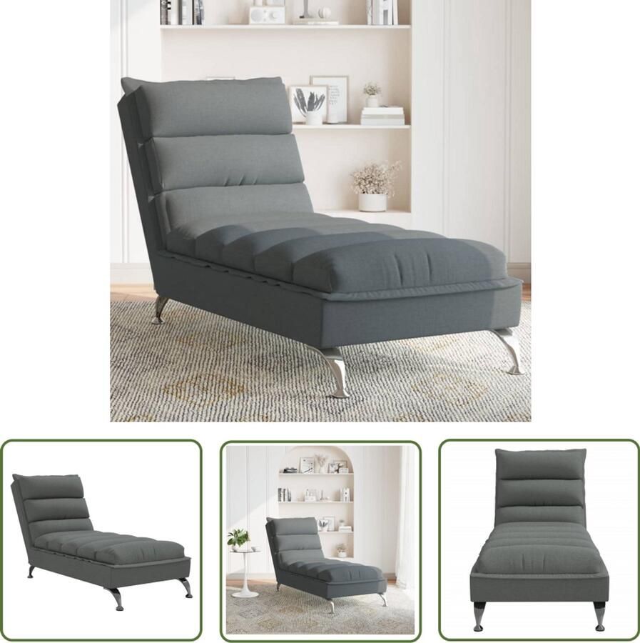 The Living Store Chaise longue met kussens stof donkergrijs Chaise Longue Loungestoel Stoffen Fauteuil Donkere Meubels Modern Design