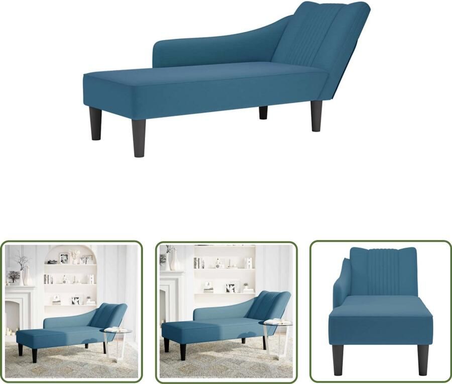The Living Store Chaise longue met rechterarmleuning fluweel blauw Chaise Longue Loungestoel Fluweel Blauwwoonkamerdecoratie Relaxstoel