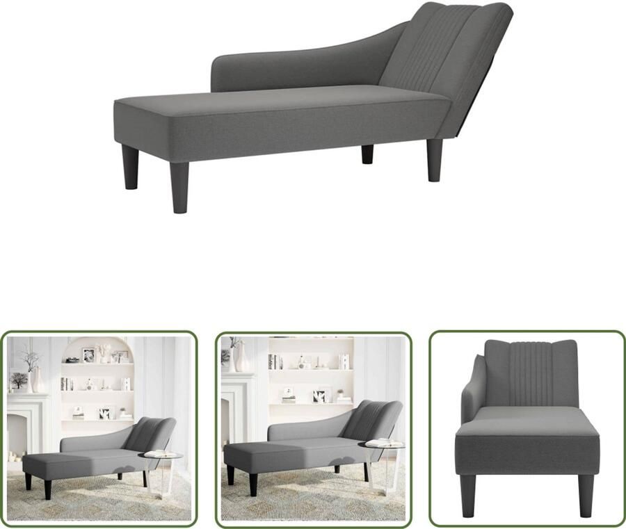The Living Store Chaise longue met rechterarmleuning stof donkergrijs Chaise Longue Loungestoel Relaxstoel Donker Grijs Meubilair Moderne Fauteuil