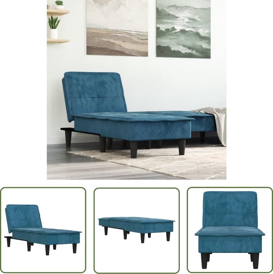 The Living Store Chaise Longue Verstelbaar Blauw 55 x 140 x 70 cm Chaise Lounge Loungestoel Relaxfauteuil Blauwe Fauteuil Velvet Stoffen Meubels - Foto 3