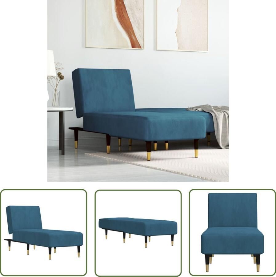The Living Store Chaise Longue Verstelbaar Fluweel Blauw 55x140x70cm Max 110kg Chaise Lounge Loungestoel Fauteuil Fluweel Stoffen Meubels Blauwe Meubels - Foto 5