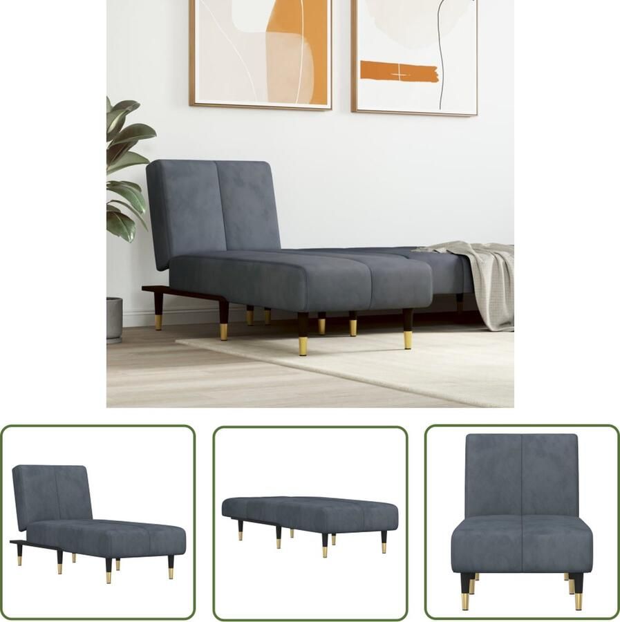 The Living Store Chaise Longue Fluweel Donkergrijs 140x70 cm Verstelbaar Chaise Lounge Loungestoel Fauteuil Relax Stoffen Bank Donkere Meubels - Foto 2
