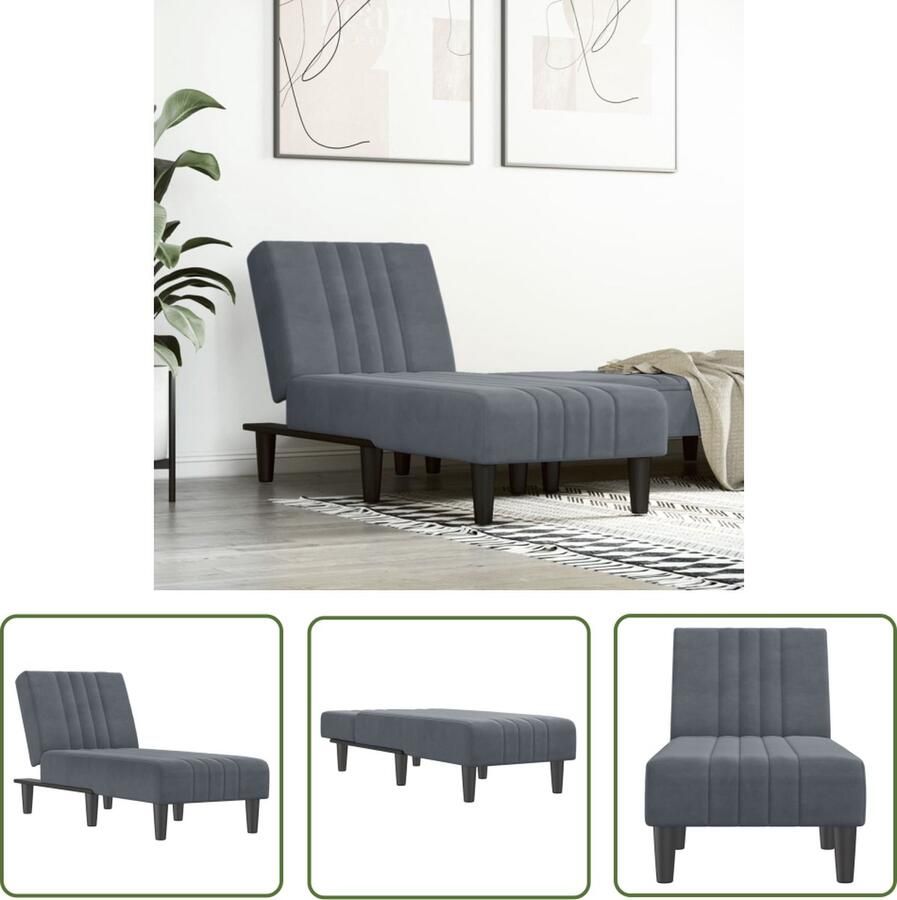 The Living Store Chaise Longue s Verstelbaar Donkergrijs Fluweel 55 x 140 x 70 cm Chaise Lounge Loungestoel Relaxfauteuil Fluweel Stoffen Meubels Donkere Kleuren Meubels