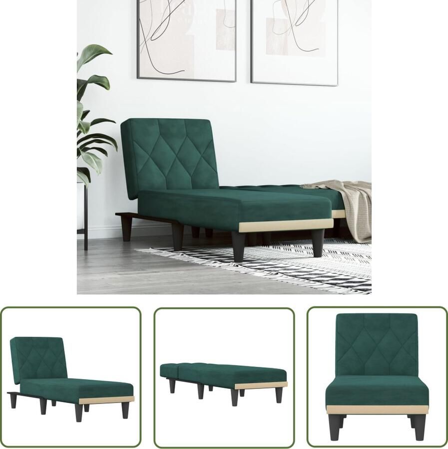 The Living Store Chaise Longue Verstelbare ligstoel Donkergroen Fluweel Multiplex 55x140x70 cm Chaise Lounge Loungestoel Relaxfauteuil Fluweel Stoffen Meubels Donkere Kleuren Meubels - Foto 2