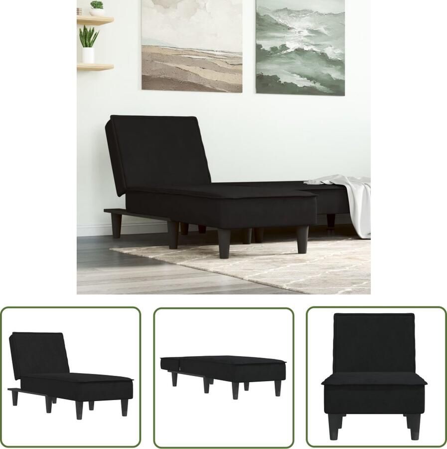 The Living Store Chaise Longue Verstelbaar Zwart Fluweel 55x140x70 cm Multifunctioneel Verstelbare Chaise Lounge Zwarte Chaise Lounge Luxe Chaise Lounge Comfortabele Stoel Loungestoel - Foto 3