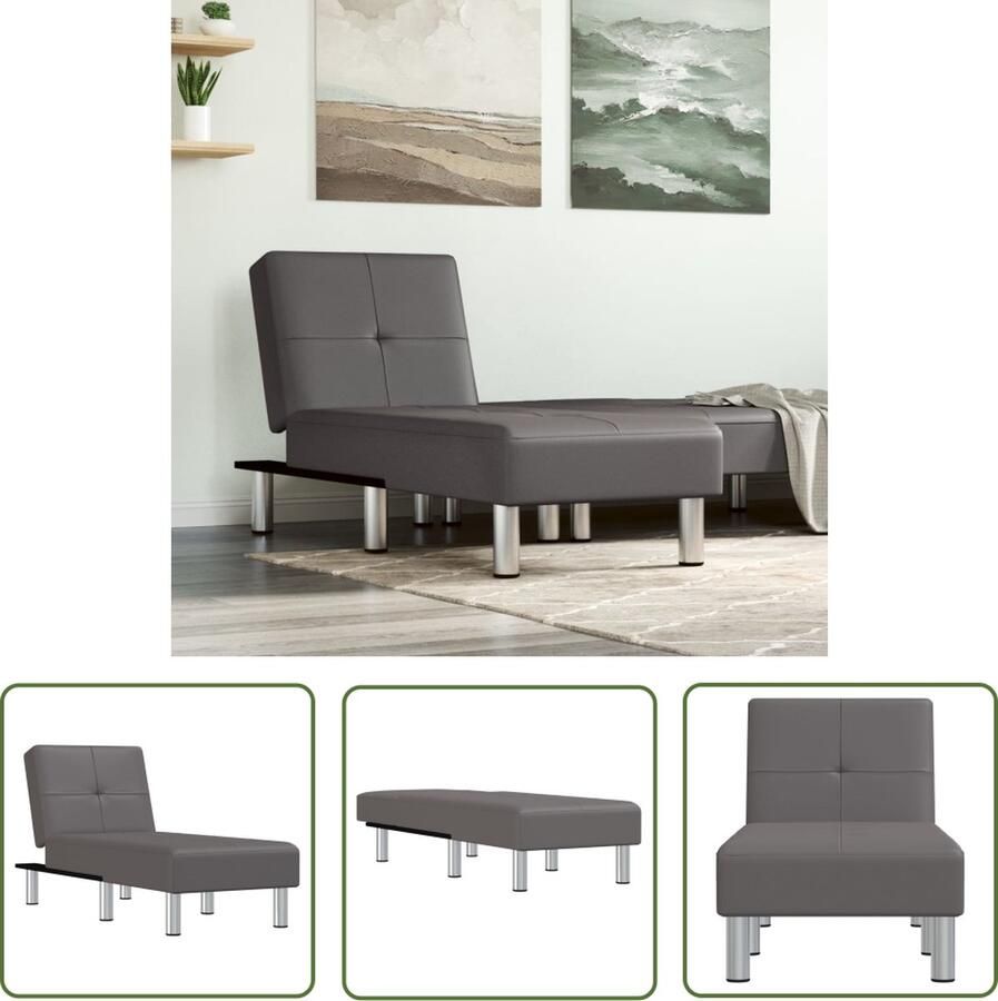 The Living Store Chaise Longue Grijs 55x140x70 cm Verstelbaar Chaise Lounge Loungestoel Relaxfauteuil Grijze Fauteuil Kunstleder Bank - Foto 2