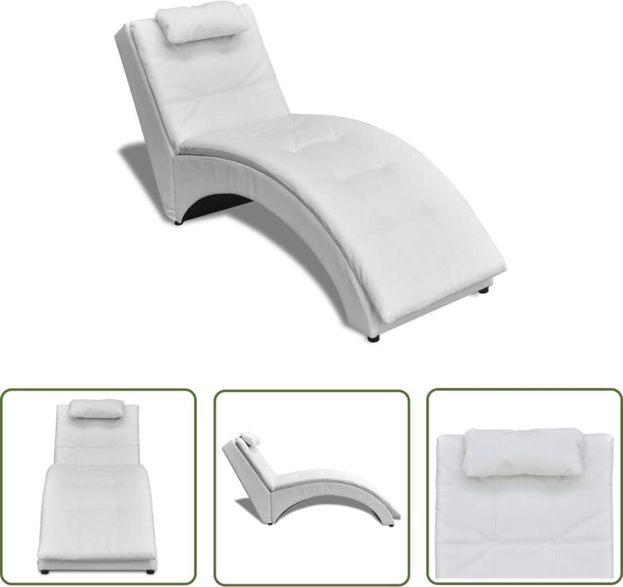 The Living Store Chaise Longue Kunstleer Wit 150 x 55 x 72 cm Ergonomisch Chaise Lounge Loungestoel Zitbank Relaxfauteuil Lederlook - Foto 2