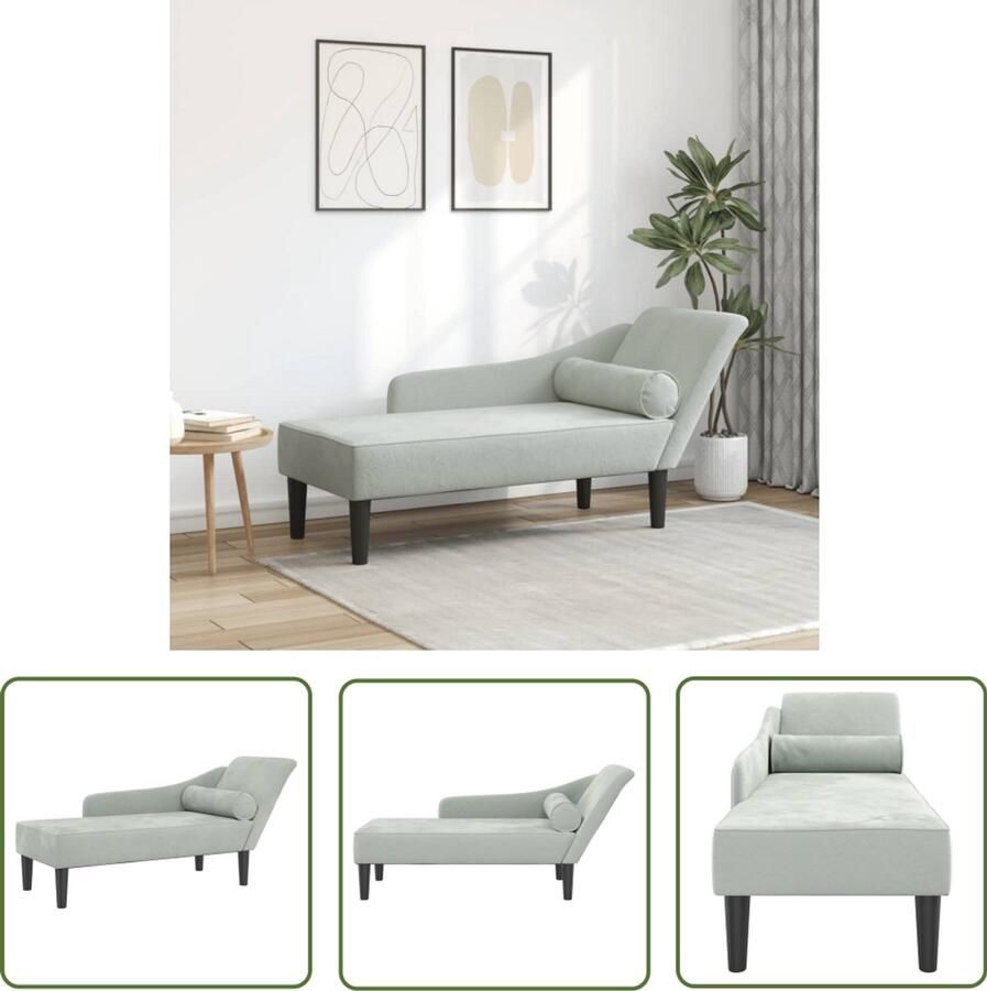 The Living Store Chaise longue met kussens fluweel lichtgrijs Chaise Lounge Loungestoel Relaxstoel Stoffen Fauteuil Designstoelen