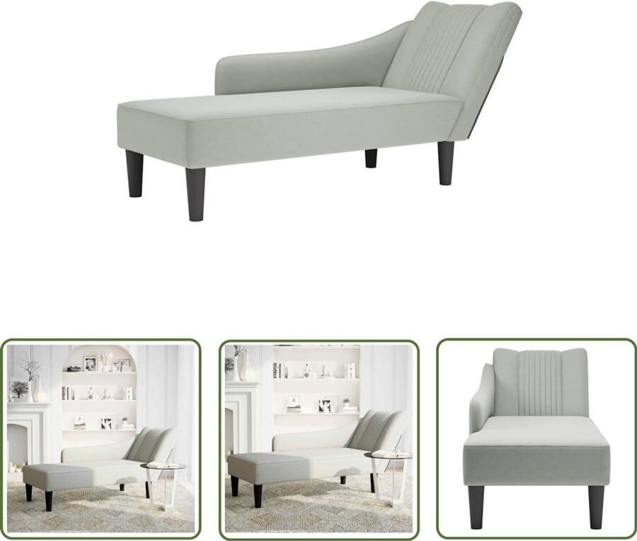 The Living Store Chaise longue met rechterarmleuning fluweel lichtgrijs Chaise Lounge Loungestoel Velours Fauteuil Relaxstoel Comfortabele Stoel