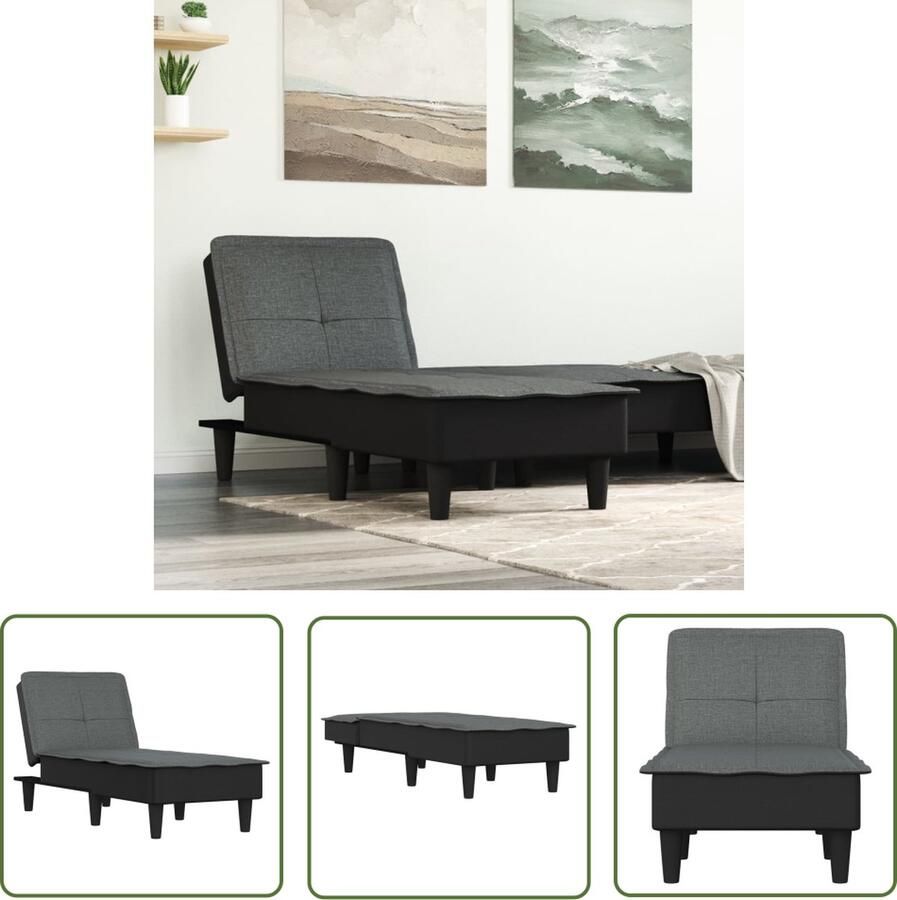 The Living Store Chaise longue stof donkergrijs Chaise Lounge Loungestoel Relaxfauteuil Comfortabele Fauteuil Grijs Meubilair - Foto 2