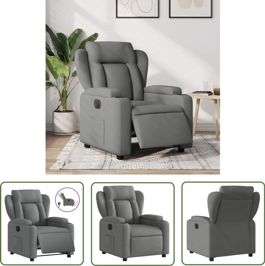 The Living Store Fauteuil elektrisch verstelbaar stof donkergrijs Elektrische Fauteuil Elektrische Loungestoel Fauteuils Grijs Lounge Stoel Ergonomische Stoel