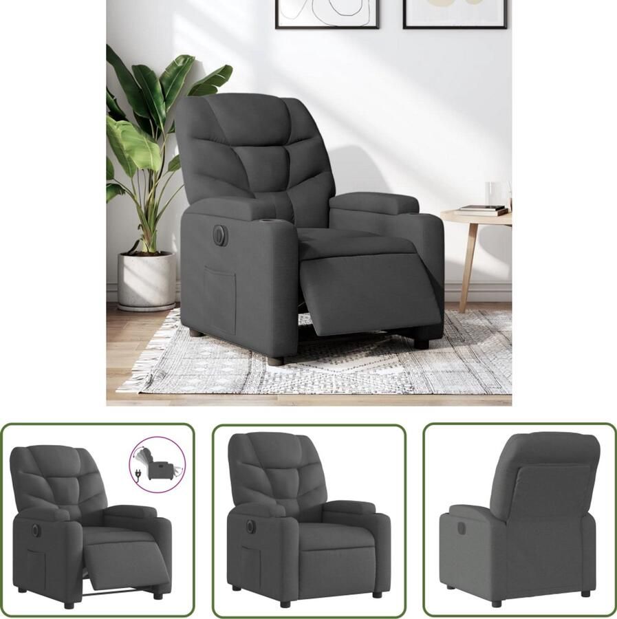 The Living Store Fauteuil elektrisch verstelbaar stof donkergrijs Elektrische Fauteuil Loungestoel Verstelbare Fauteuil Lederlook Fauteuils Grijs