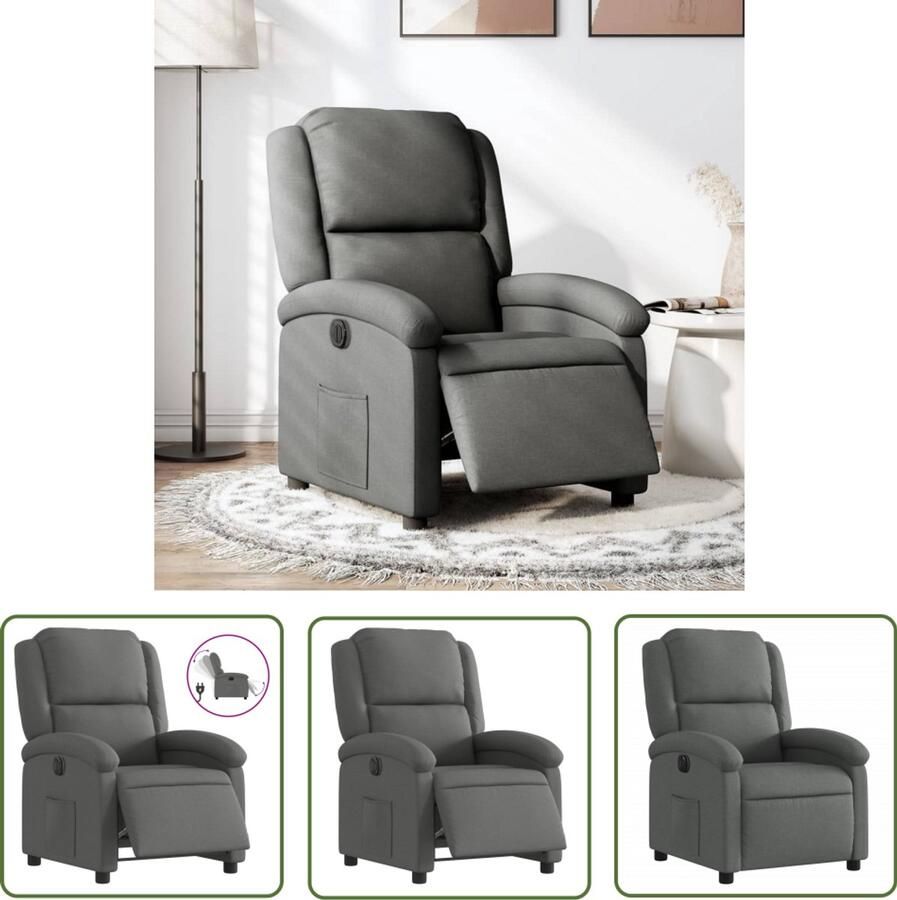 The Living Store Fauteuil elektrisch verstelbaar stof donkergrijs Elektrische Fauteuil Loungestoel Relaxfauteuil Fauteuils Grijs Lederlook