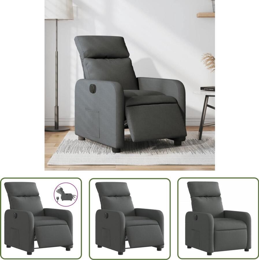 The Living Store Fauteuil elektrisch verstelbaar stof donkergrijs Elektrische Fauteuil Loungestoel Relaxfauteuil Lederlook Grijs Meubilair