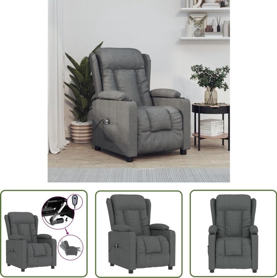 VidaXL Fauteuil elektrisch verstelbaar stof donkergrijs Elektrische Fauteuil Loungestoel Relaxfauteuil Lederlook Grijs