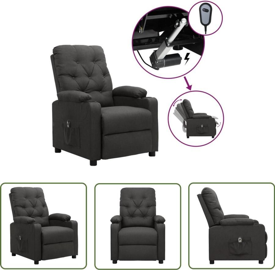 VidaXL Fauteuil elektrisch verstelbaar stof donkergrijs Elektrische Fauteuil Loungestoel Relaxfauteuil Donker Grijs Fauteuil Lederlook Fauteuil