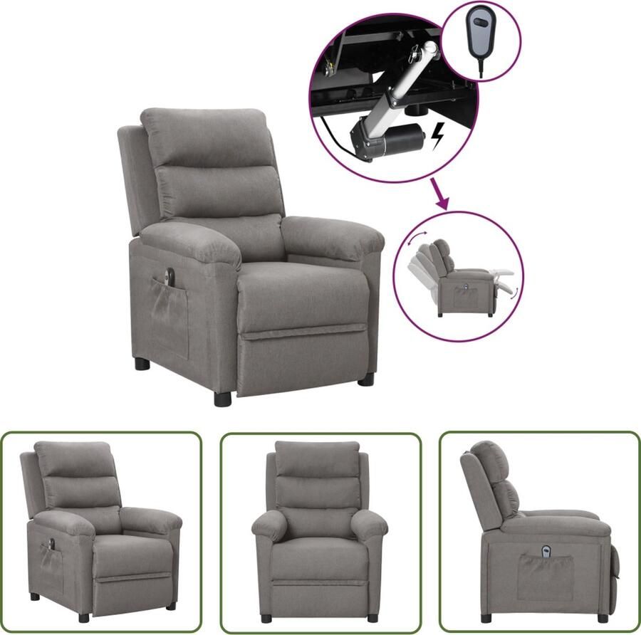 The Living Store Fauteuil elektrisch verstelbaar stof lichtgrijs Elektrische Fauteuil Loungestoel Fauteuils Grijs Lounge Stoel Elektrische Verstelling - Foto 2