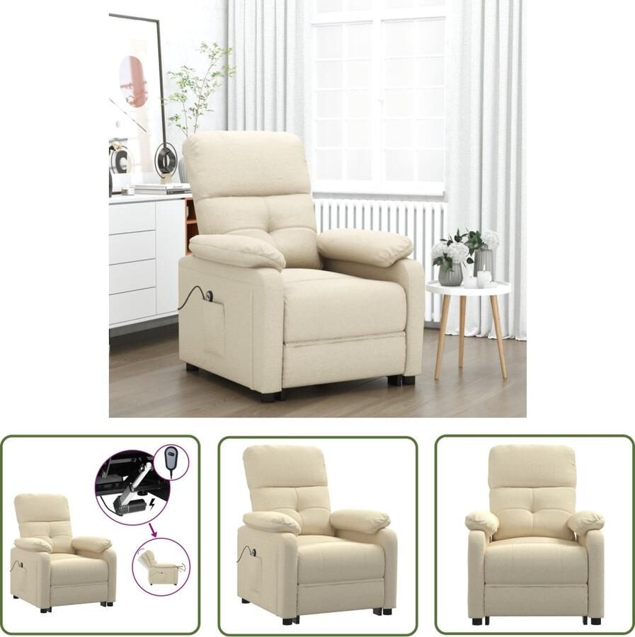 The Living Store Elektrisch verstelbare fauteuil Hoge rugleuning Stof 76 x 90 x 100 cm Crème Elektrische Fauteuil Loungestoel Relaxfauteuil Comfortabele Stoel Creme Fauteuil