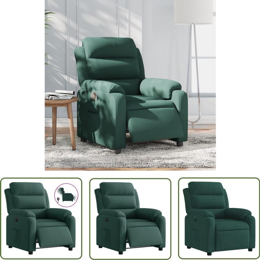 The Living Store Fauteuil verstelbaar elektrisch stof donkergroen Elektrische Fauteuil Loungestoel Verstelbare Fauteuil Lederlook Fauteuil Relaxfauteuil