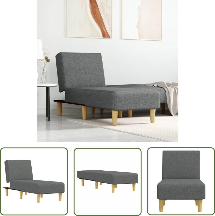 The Living Store Verstelbare Chaise Longue Donkergrijs Stof 55x140x70cm Multifunctioneel Verstelbare Chaise Lounge Loungestoel Grijs Relaxfauteuil Fauteuil Slaapbank - Foto 2