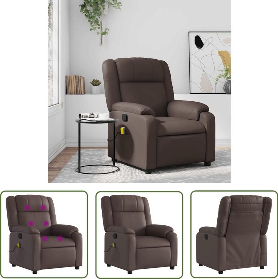 The Living Store Massagestoel verstelbaar kunstleer bruin Massagestoel Ergonomische Stoel Elektrische Massage Lounge Stoel Lederlook Stoel