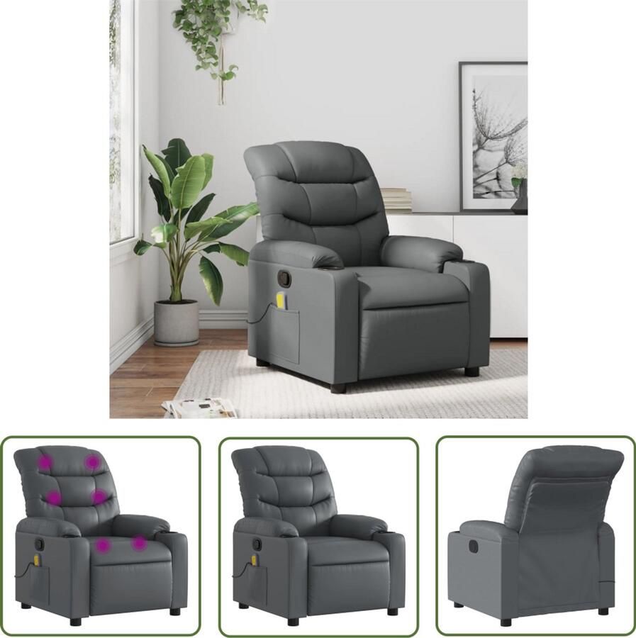 VidaXL Massagestoel verstelbaar kunstleer grijs Massagestoel Loungestoel Relaxstoel Elektrische Massage Ergonomische Stoel