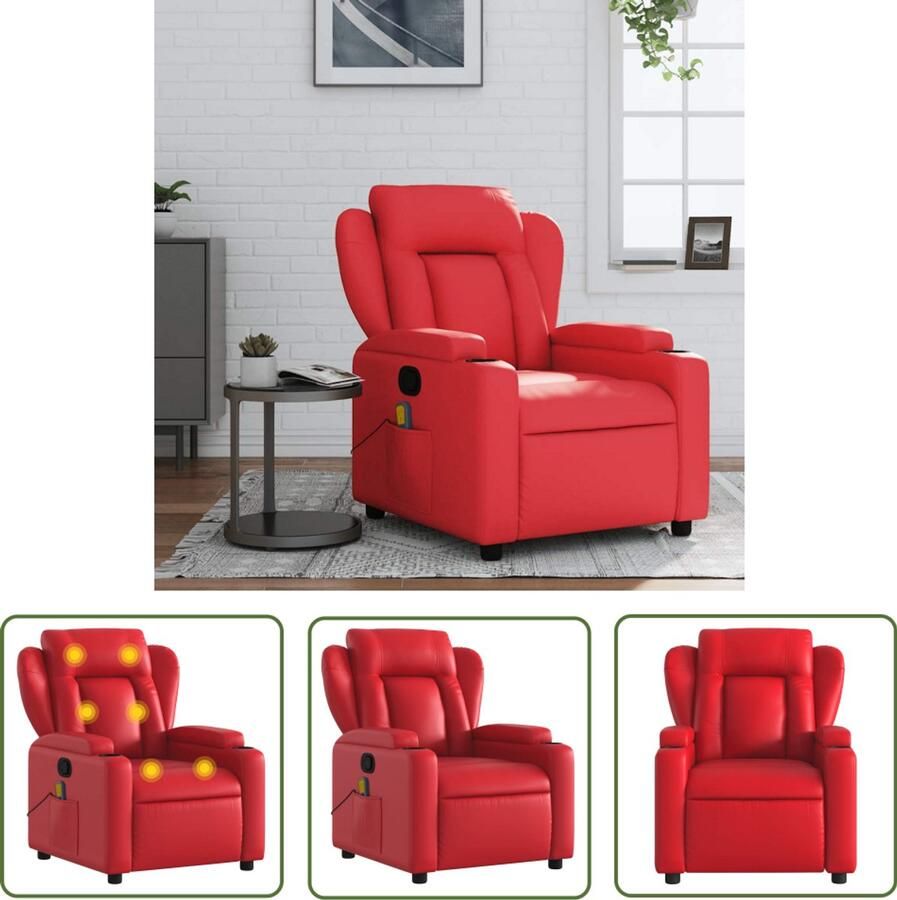 The Living Store Massagestoel verstelbaar kunstleer rood Massagestoel Lounge Stoel Fauteuils Verstelbare Stoel Massage Functie